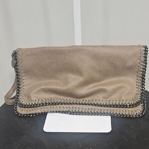Stella McCartney Taupe Suede Chain-Trim Foldover Wristlet